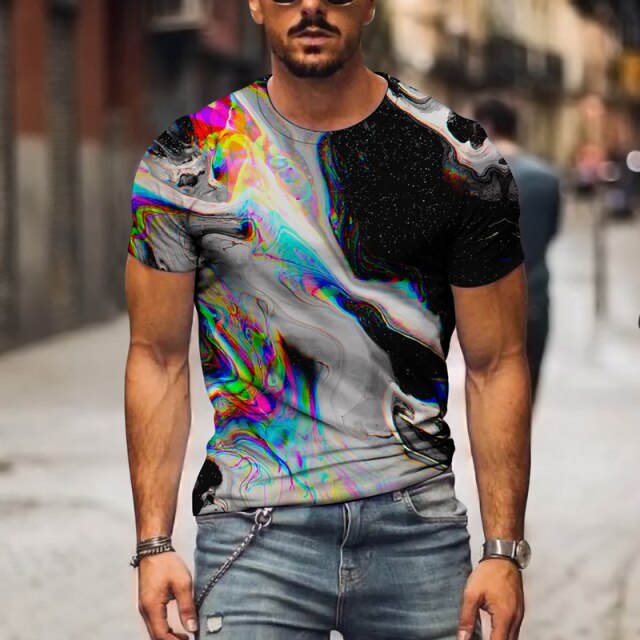 Crew T-Shirt for Men, Tie Dye Shirt 3D Color Full Printed Tees Short Sleeve Tops Summer Casual Shirts