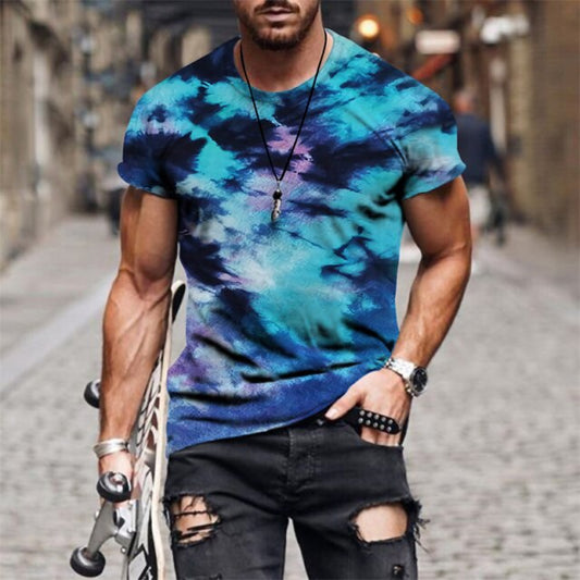 Crew T-Shirt for Men, Tie Dye Shirt 3D Color Full Printed Tees Short Sleeve Tops Summer Casual Shirts