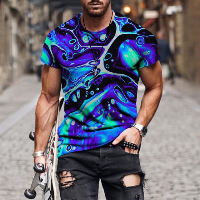Crew T-Shirt for Men, Tie Dye Shirt 3D Color Full Printed Tees Short Sleeve Tops Summer Casual Shirts