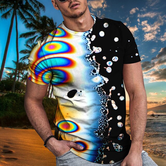 Crew T-Shirt for Men, Tie Dye Shirt 3D Color Full Printed Tees Short Sleeve Tops Summer Casual Shirts