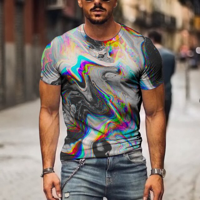 Crew T-Shirt for Men, Tie Dye Shirt 3D Color Full Printed Tees Short Sleeve Tops Summer Casual Shirts