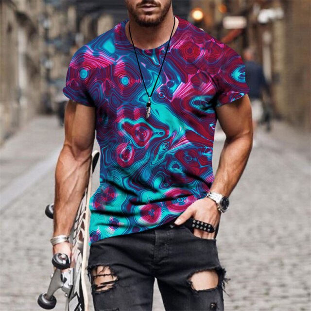 Crew T-Shirt for Men, Tie Dye Shirt 3D Color Full Printed Tees Short Sleeve Tops Summer Casual Shirts