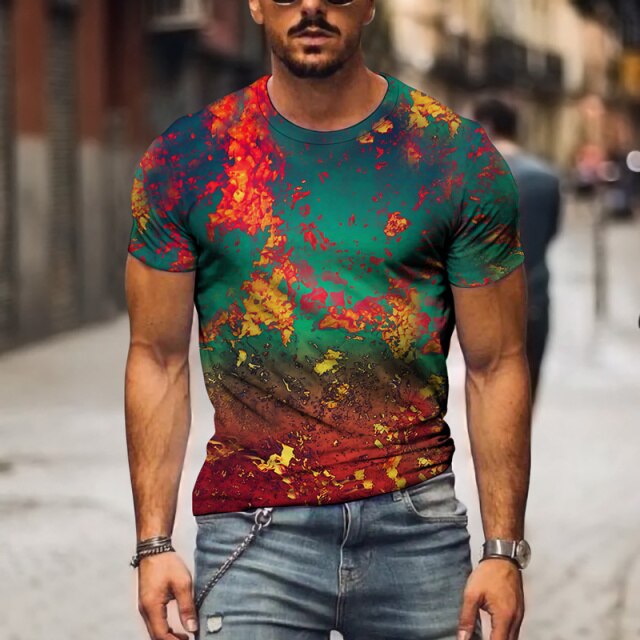 Crew T-Shirt for Men, Tie Dye Shirt 3D Color Full Printed Tees Short Sleeve Tops Summer Casual Shirts