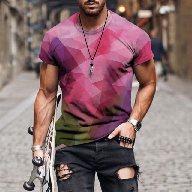 Crew T-Shirt for Men, Tie Dye Shirt 3D Color Full Printed Tees Short Sleeve Tops Summer Casual Shirts