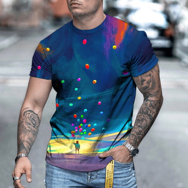 Crew T-Shirt for Men, Tie Dye Shirt 3D Color Full Printed Tees Short Sleeve Tops Summer Casual Shirts
